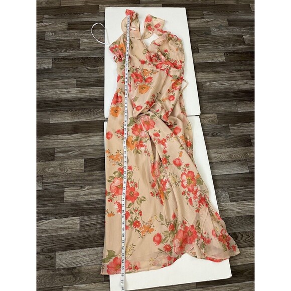 Lulus Women’s Wrap Long Dress Size  M Floral ruffled adjustable straps V Neck - Picture 10 of 12